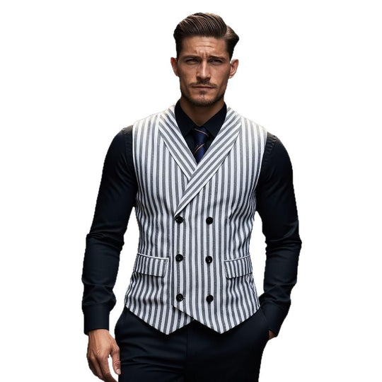 Herren doppelt geknöpfte U-Ausschnitt Weste mit Nadelstreifenmuster und schlanker Silhouette Shop Nory