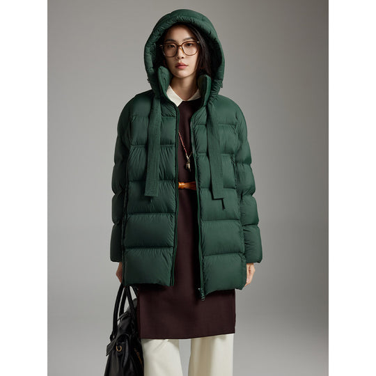 Damen Steppige wärmende Daunenjacke mit Kapuze und weiter Silhouette Shop Nory