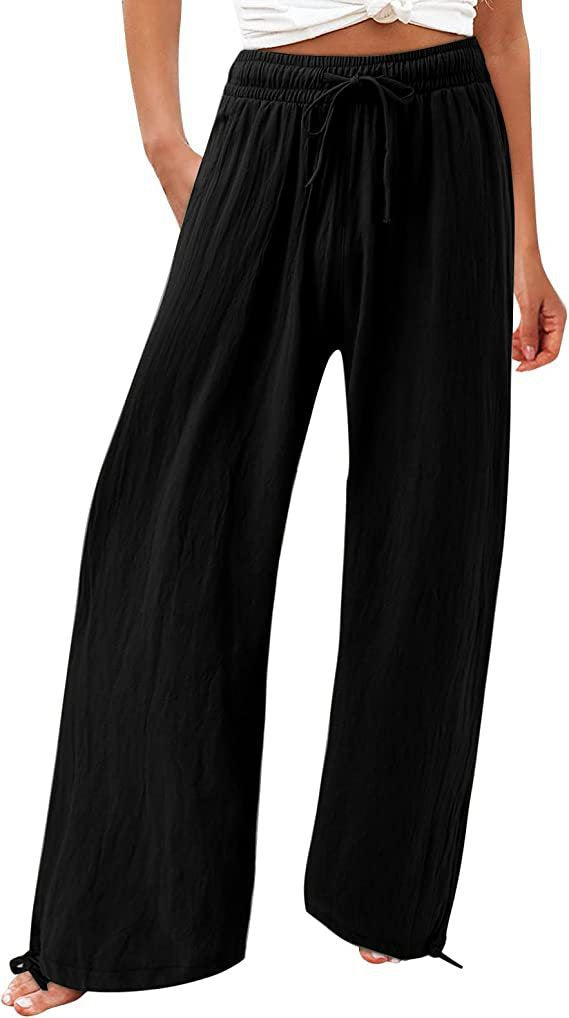 Damen lässige weit geschnittene Sommerhose mit elastischem Bund und praktischen Seitentaschen