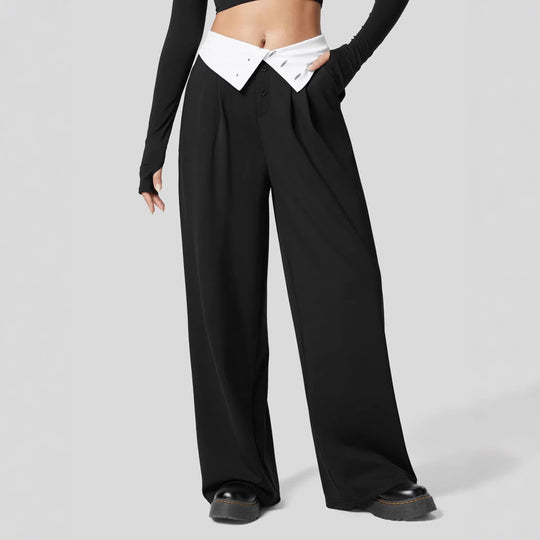 Damen Weite High-Waist-Hose mit Hemdkragen-Bund und Bügelfalte Shop Nory