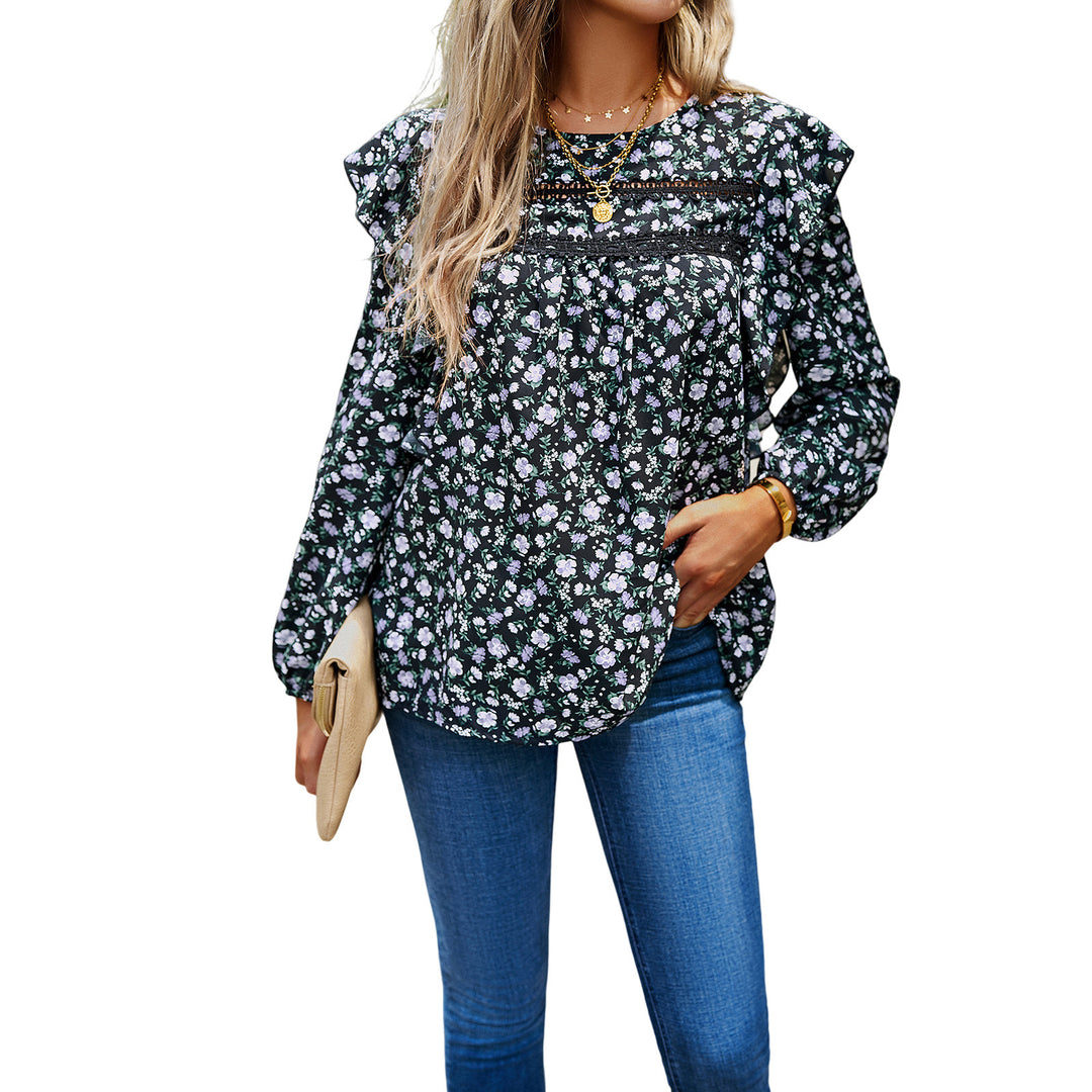 Damen nan romantische Hemdblusenbluse mit Spitzenborte, Volantärmel und lockerer Tunika-Silhouette Shop Nory