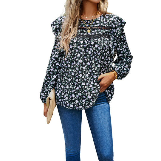 Damen nan romantische Hemdblusenbluse mit Spitzenborte, Volantärmel und lockerer Tunika-Silhouette Shop Nory