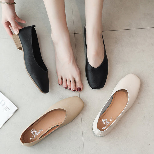Damen elegante Ballerinas mit quadratischer Spitze und komfortablem Blockabsatz