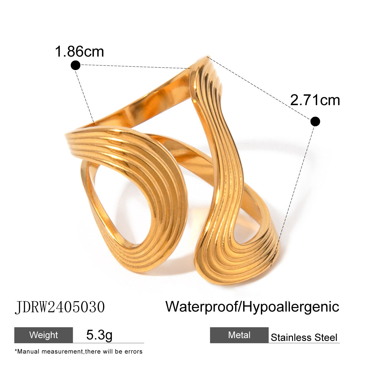 Damen Offener Ring mit modernem geschwungenem Design aus hypoallergenem Edelstahl Shop Nory