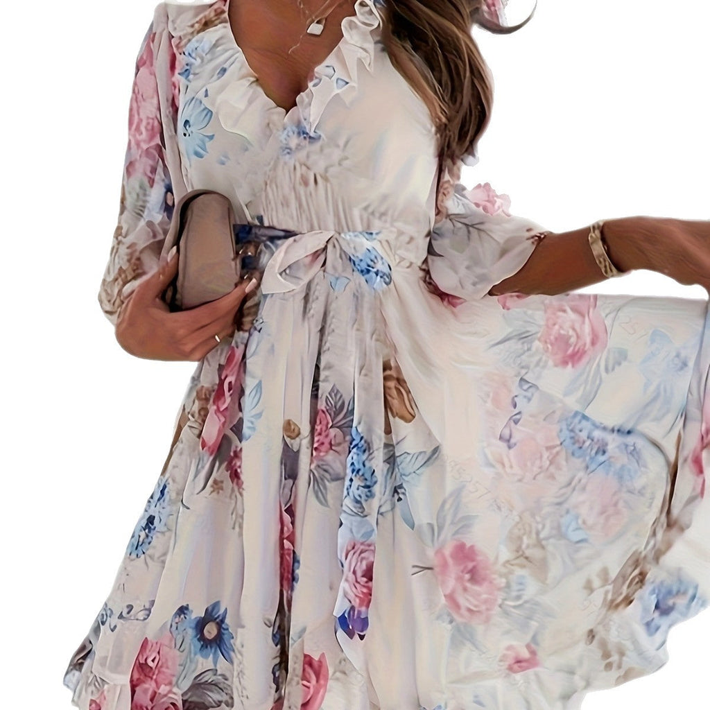 Damen Blumenkleid mit Rüschen Shopnory