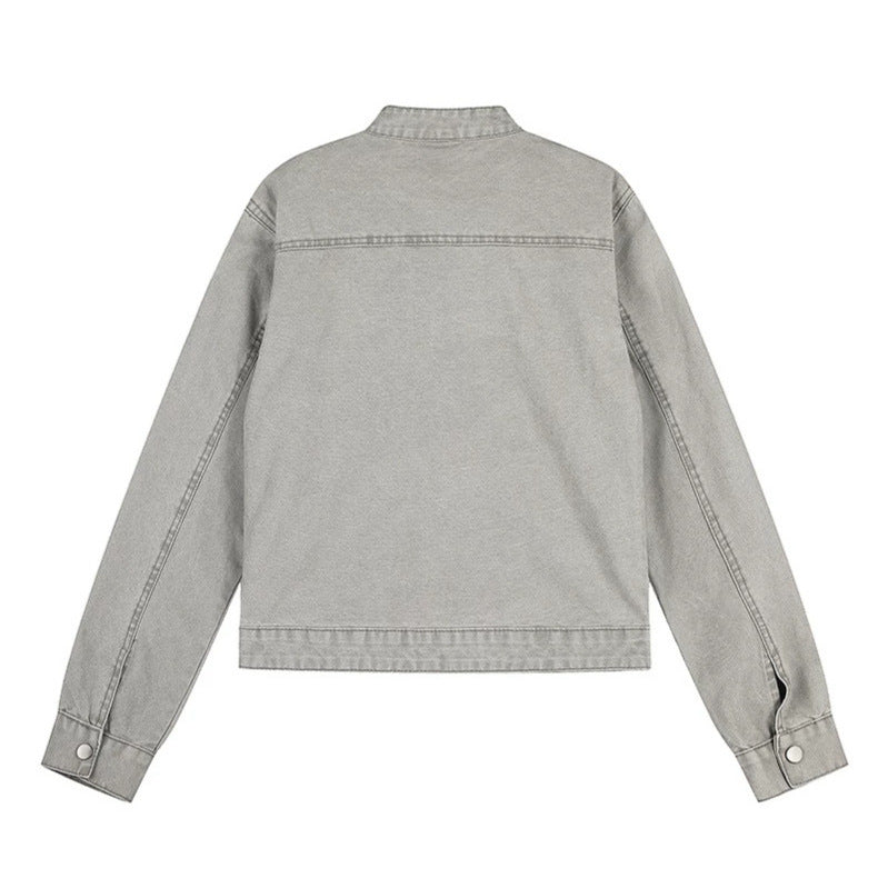 Damen Kurz geschnittene Utility-Jacke mit Stehkragen und Schulterklappen Shop Nory
