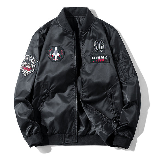 Herren Piloten-Bomberjacke im Aviator-Look mit Patch‑Applikationen und windabweisendem Nylon Shop Nory