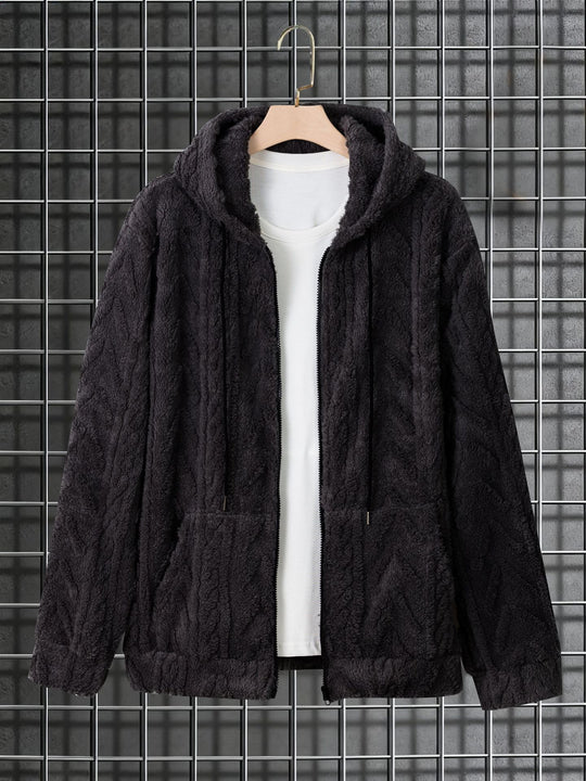 Herren kuschelige Kapuzenjacke aus Teddyfleece mit durchgehendem Reißverschluss und Kängurutaschen Shop Nory