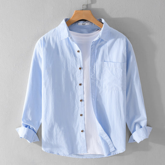 Herren Leichtes Baumwoll-Layering-Overshirt mit Kentkragen, Holzknöpfen und aufgesetzter Brusttasche Shop Nory