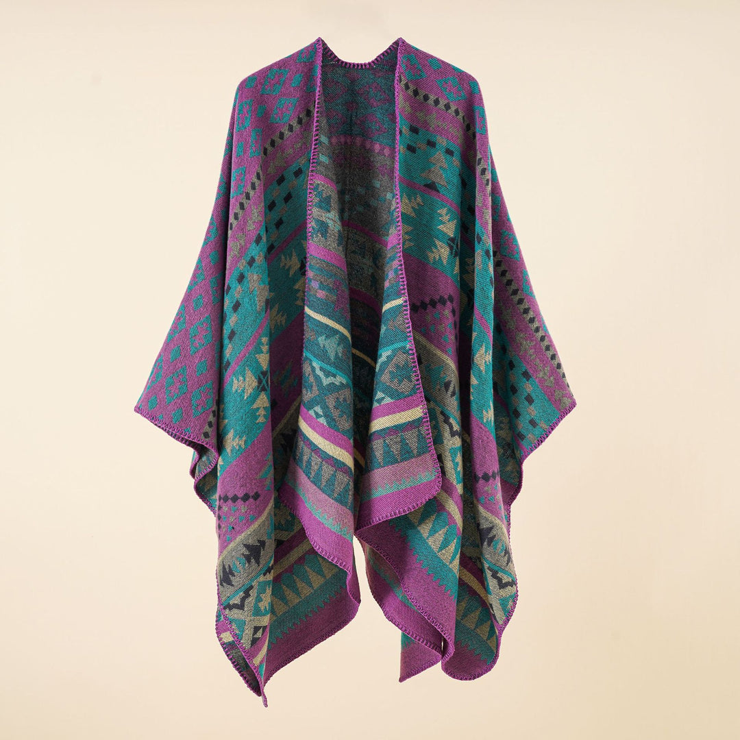 Damen Grobgewebter Ethno-Poncho mit Fransen Shop Nory