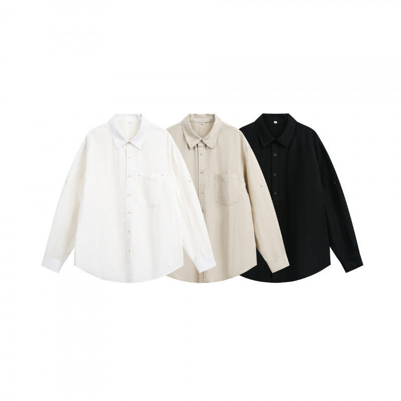 Unisex Oversize Leichtes Leinenmix-Hemd mit Brusttasche, Umlegekragen und Ärmelumschlag Shop Nory