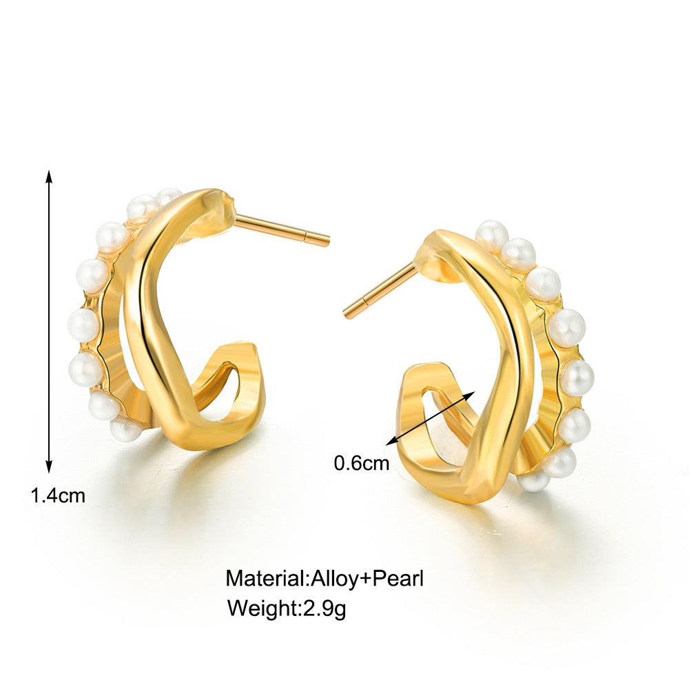 Damen-Ohrstecker mit elegantem Perlen-Design und geschwungenem Metallrahmen Shop Nory
