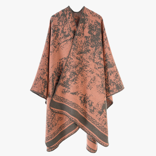 Damen Jacquard‑Überwurfponcho mit offener Front, kastiger Silhouette und fein gekettelter Saumkante Shop Nory