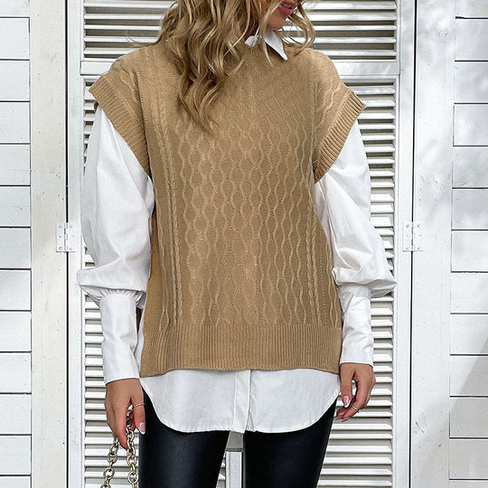 Damen Oversize Strickweste mit Zopfmuster und Rundhalsausschnitt Shop Nory