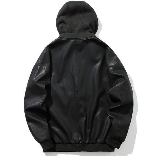 Herren Kunstleder‑Bomberjacke mit Kapuze, Reißverschluss und Rippbündchen Shop Nory