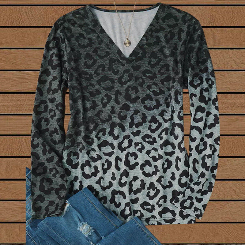 Damen V-Ausschnitt Langarmoberteil mit Ombre-Leo-Muster und lässiger Passform Shop Nory