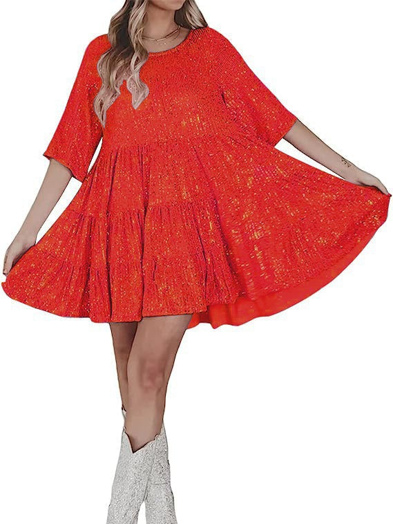Damen funkelndes Mini-Kleid mit Pailletten und weitem Schnitt