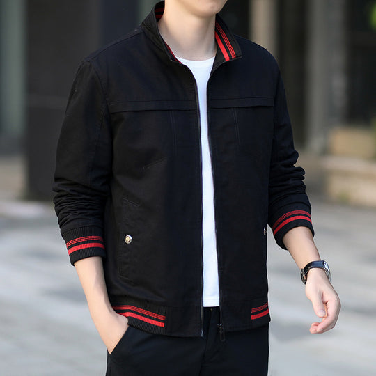 Herren sportliche Bomberjacke mit Stehkragen, Reißverschluss und kontrastierenden Rippbündchen Shop Nory