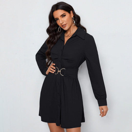 Damen Hemdblusen‑Minikleid mit Taillengürtel und dekorativem Metallring Shop Nory