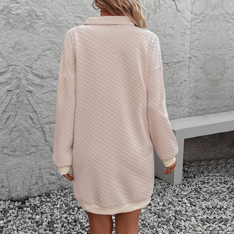 Damen Stepp‑Sweatshirtkleid mit Polokragen und geripptem Saum Shop Nory
