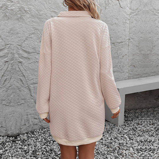 Damen Stepp‑Sweatshirtkleid mit Polokragen und geripptem Saum Shop Nory