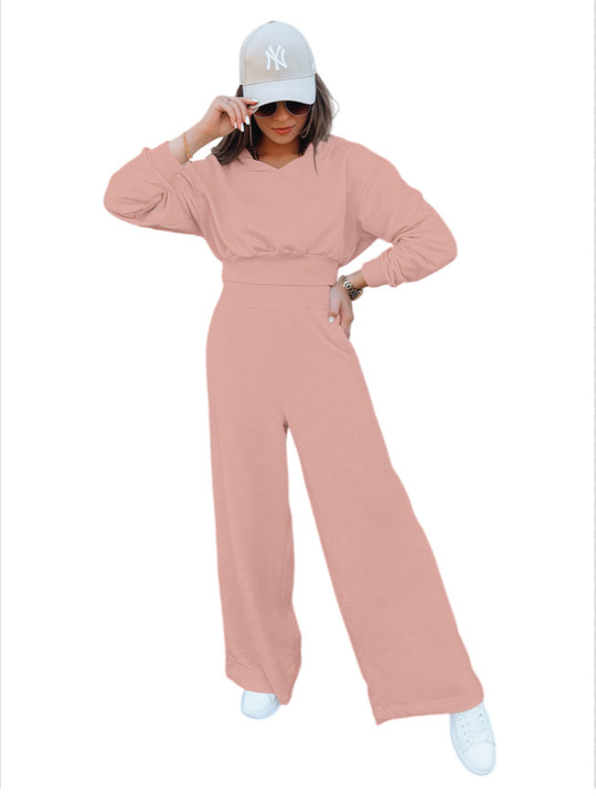 Damen Loungewear-Set mit Cropped V‑Ausschnitt-Pullover und hochtaillierter Palazzohose Shop Nory