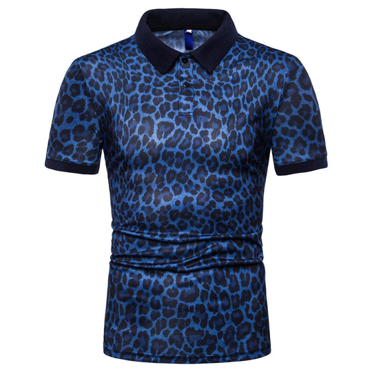 Herren Polo-Shirt mit aufregendem Leopardenmuster und modernem Schnitt