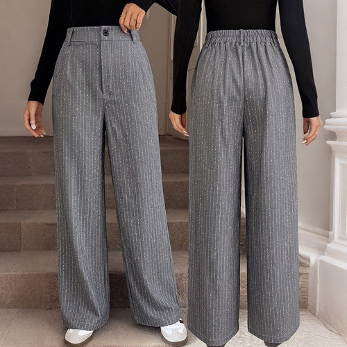 Damen Weite Nadelstreifen-Hose mit hoher Taille und weitem Bein Shop Nory
