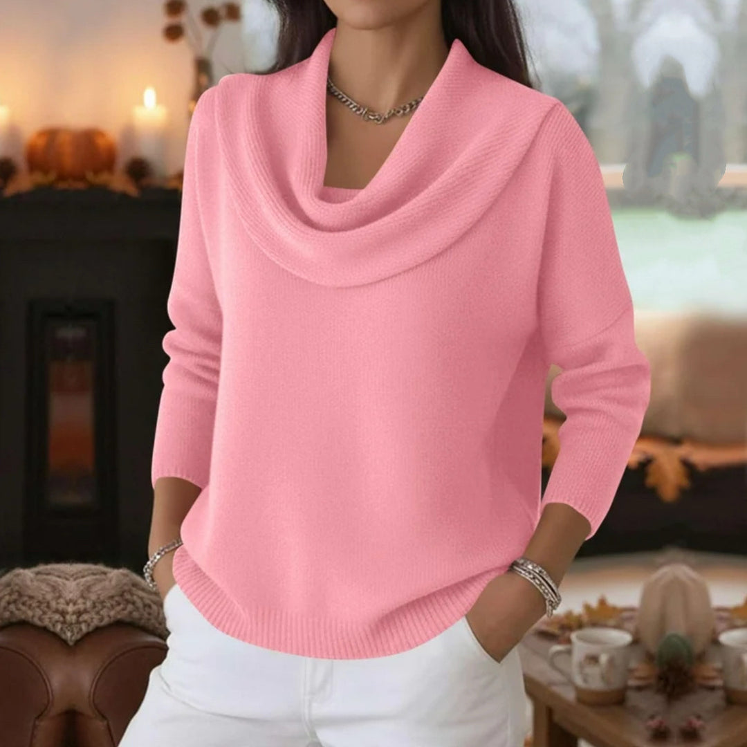 Damen Lässiger Schalkragen-Feinstrickpullover mit überschnittener Schulter und geripptem Saum Shop Nory