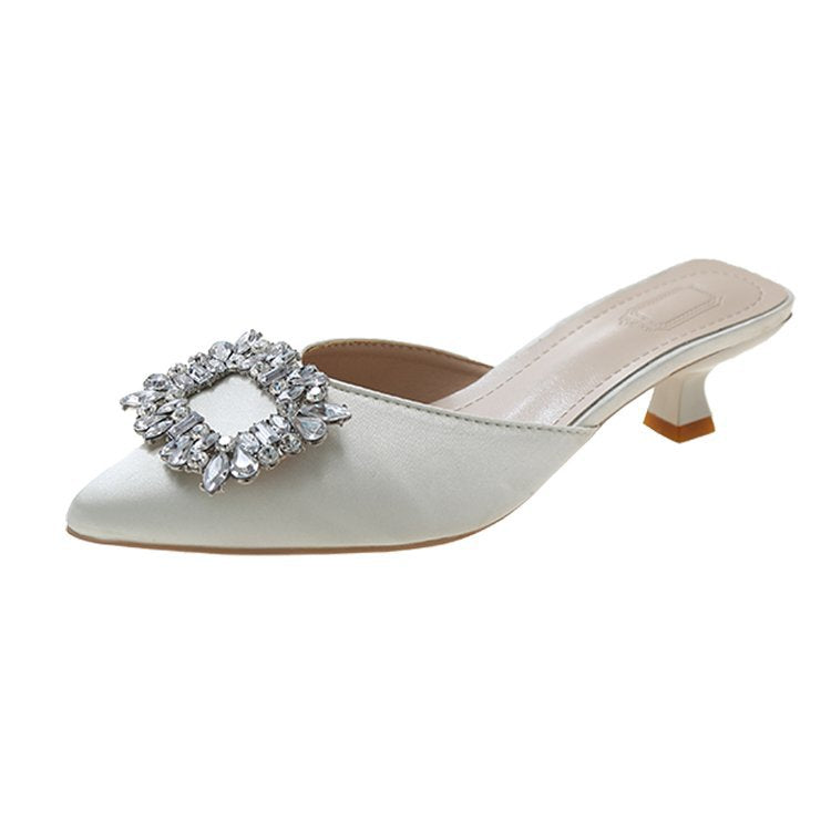 Damen elegante Slingback-Mules mit funkelndem Schmuckdetail
