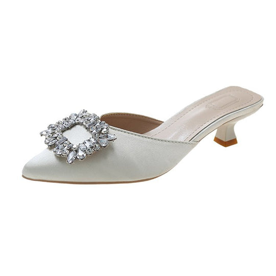 Damen elegante Slingback-Mules mit funkelndem Schmuckdetail