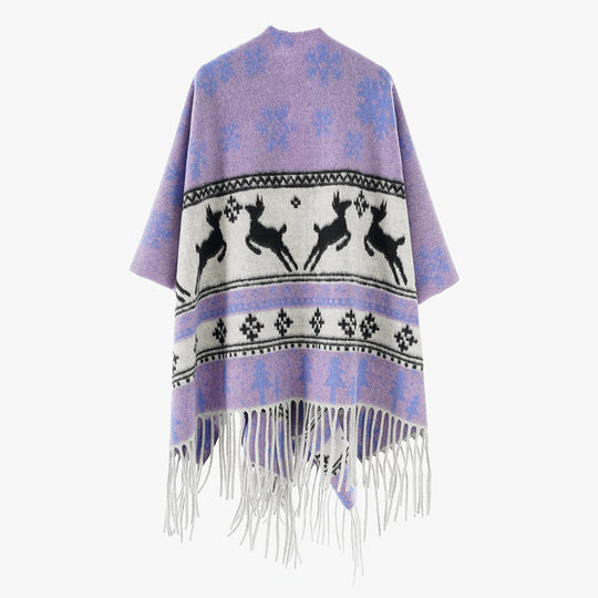 Damen Oversize-Poncho mit Norweger-Motiv und Fransen aus Wollmix Shop Nory