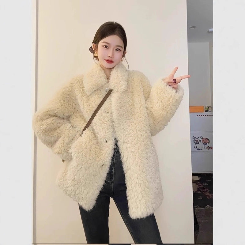 Damen Oversize Teddyfell‑Mantel mit Schalkragen und verdeckter Knopfleiste Shop Nory