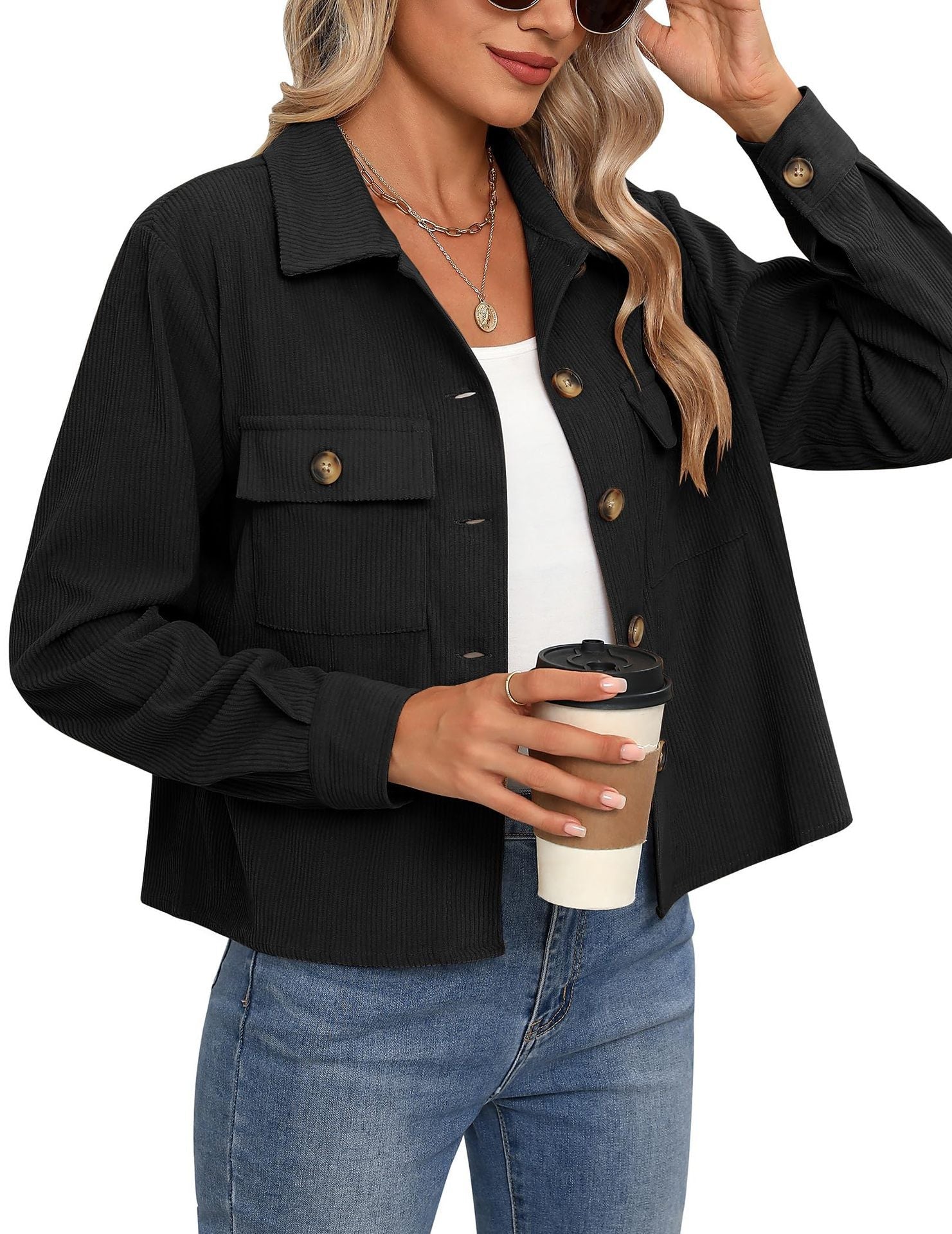 Damen Cordjacke mit zwei Brusttaschen