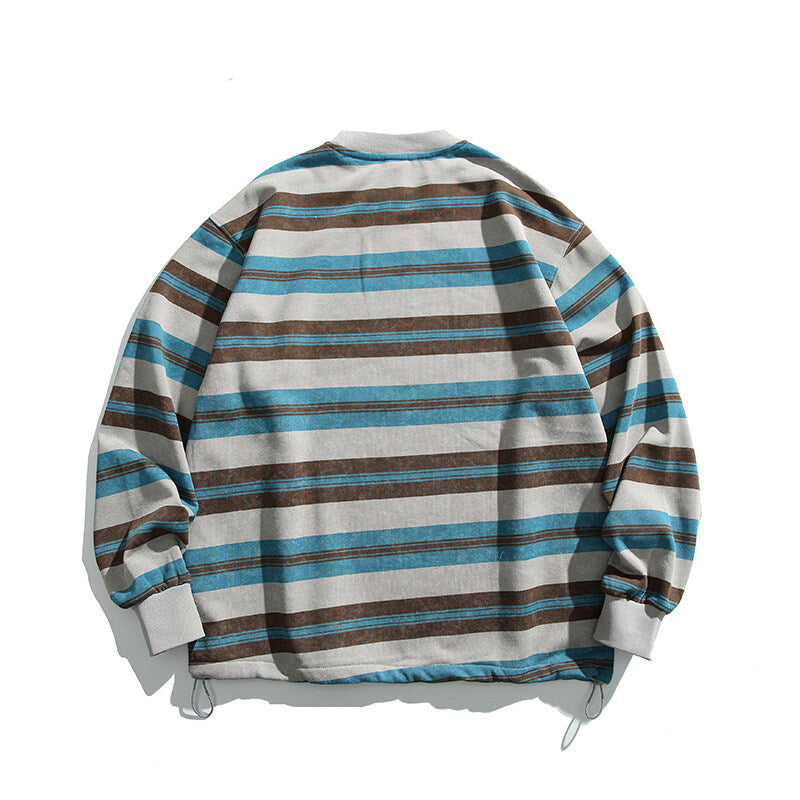 Herren Oversized Gestreiftes Sweatshirt mit Kordelzugsaum und Rundhals Shop Nory