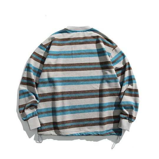 Herren Oversized Gestreiftes Sweatshirt mit Kordelzugsaum und Rundhals Shop Nory