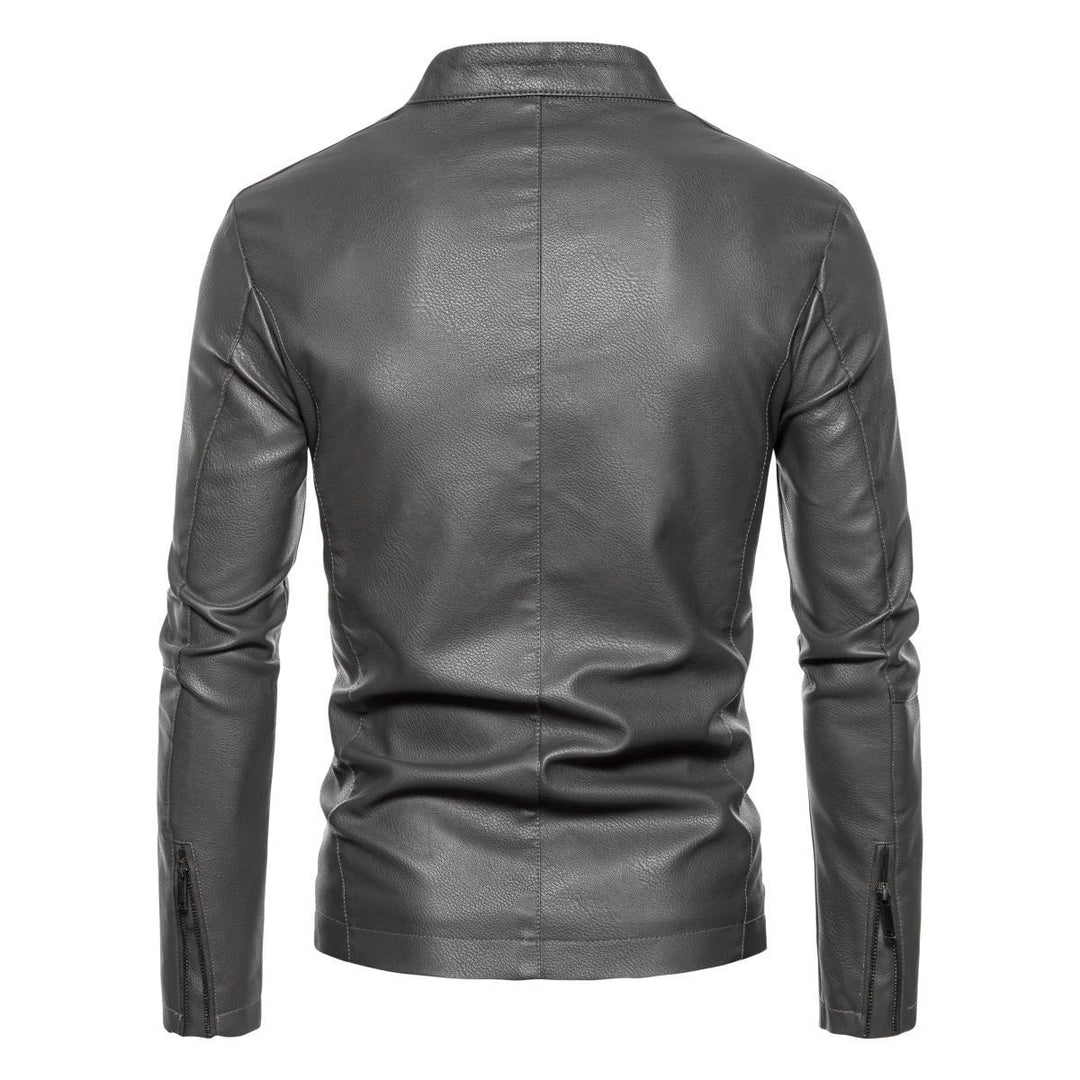Herren Schmale Kunstleder-Bikerjacke mit Stehkragen, Innenfutter aus Kunstfell und Reißverschlusstaschen Shop Nory