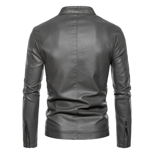 Herren Schmale Kunstleder-Bikerjacke mit Stehkragen, Innenfutter aus Kunstfell und Reißverschlusstaschen Shop Nory