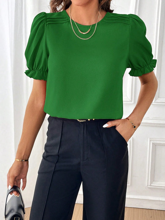 Damen Elegante Chiffonbluse mit Puffärmeln und dekorativen Schulterfalten Shop Nory