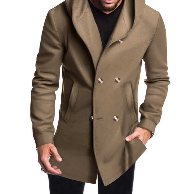 Herren Modische Doppelreihige Jacke mit Kapuze