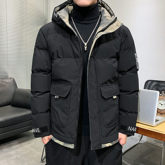 Herren gesteppte Kapuzenjacke mit Pattentaschen und verstellbaren Klettmanschetten Shop Nory