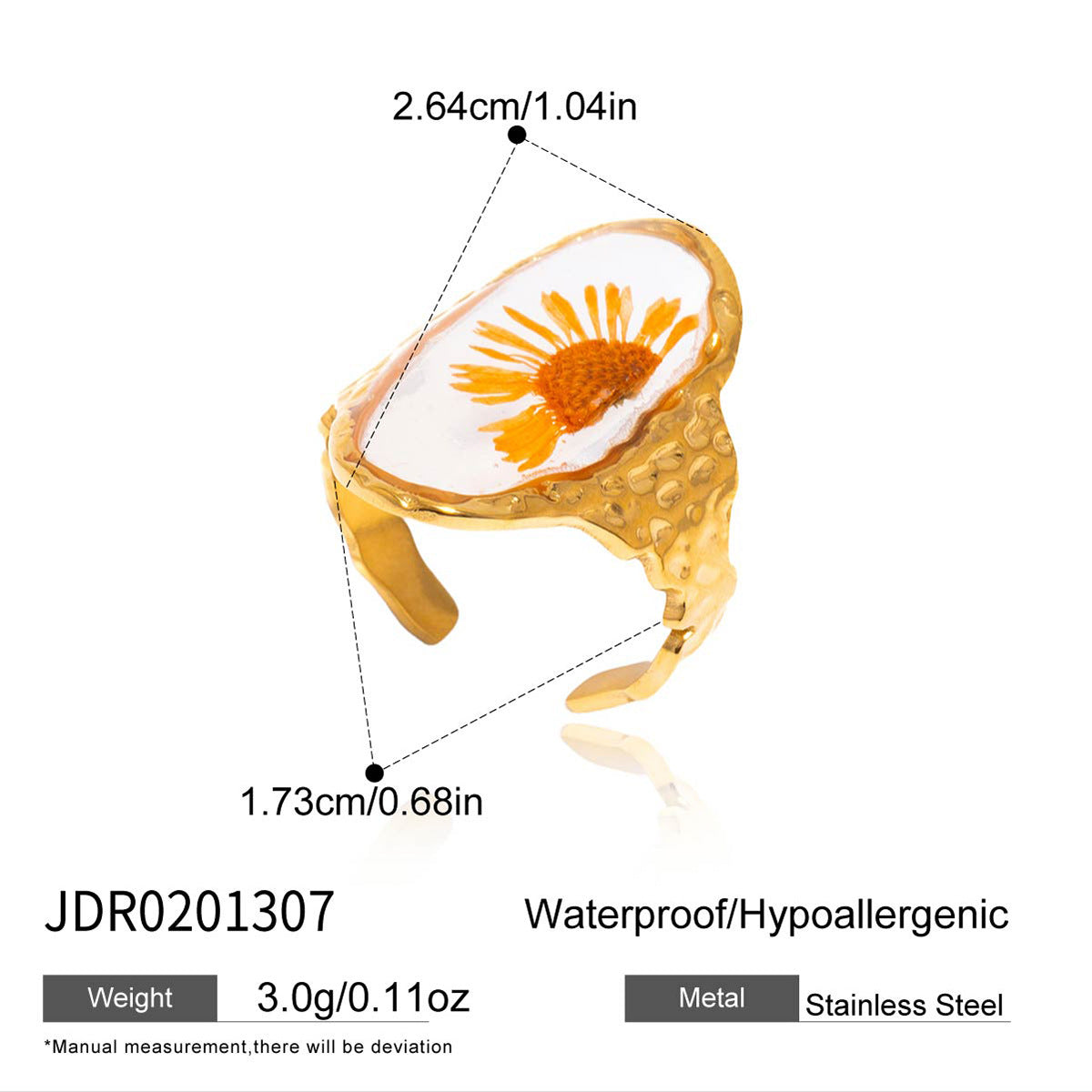 Damen Offener Ring mit floralem Design aus hypoallergenem Edelstahl Shop Nory