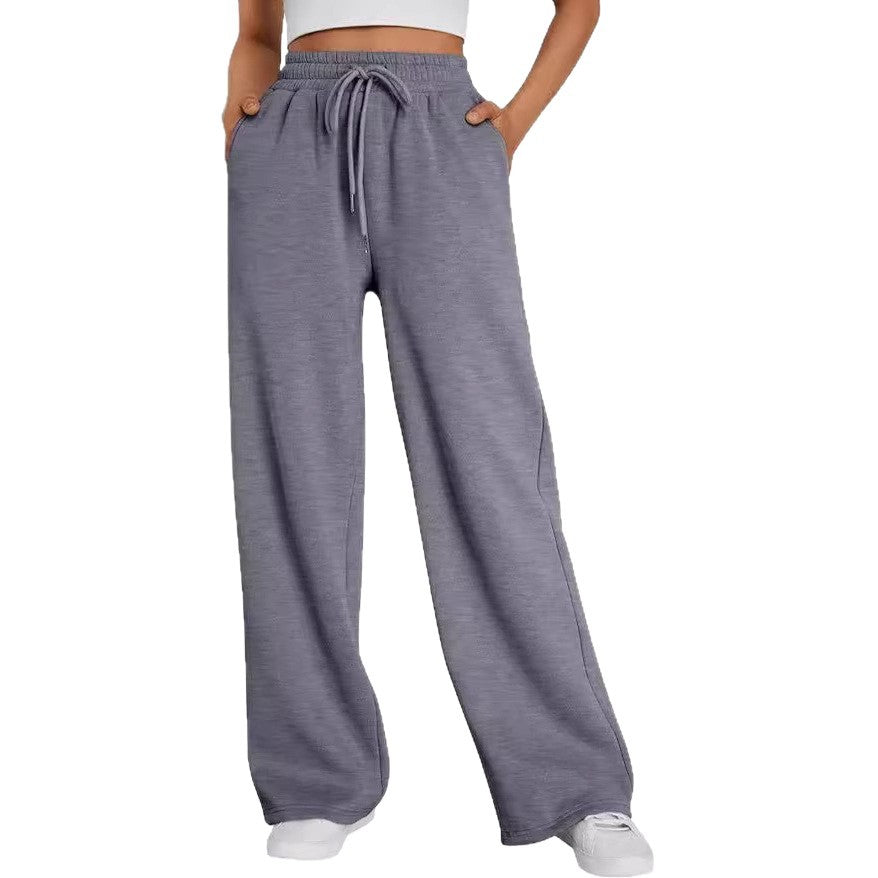 Damen nan weite Loungehose mit hohem Elastikbund, verstellbarem Kordelzug und fließender Palazzosilhouette Shop Nory