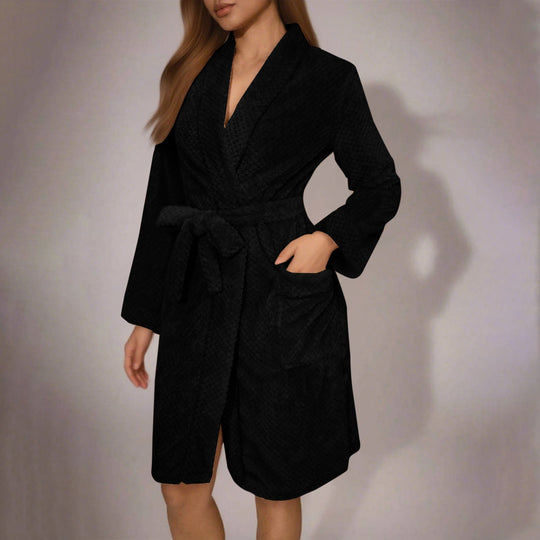 Damen Kuscheliger Bademantel mit Gürtel und Taschen