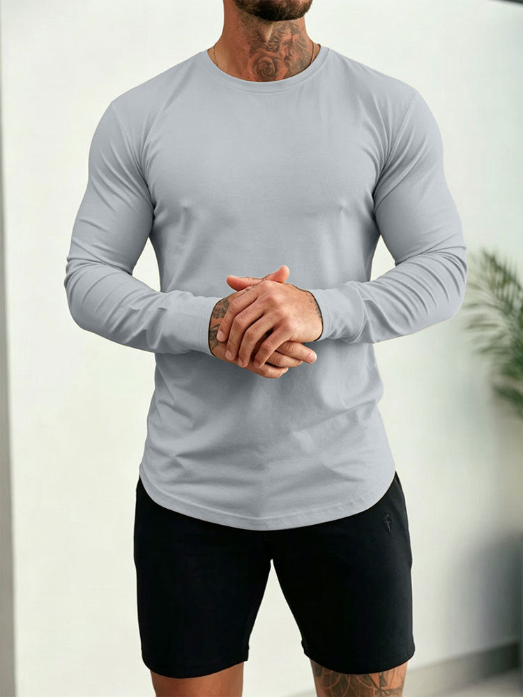 Herren Enganliegendes Langarm-Shirt aus Baumwollstretch mit Rundhals Shop Nory