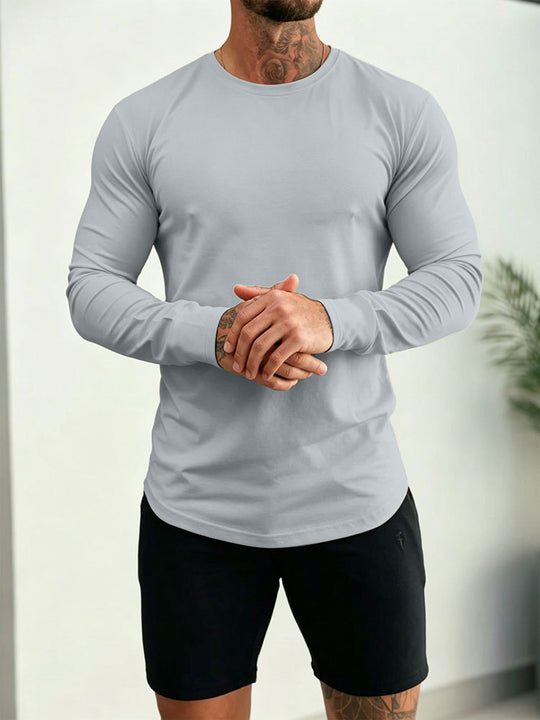 Herren Enganliegendes Langarm-Shirt aus Baumwollstretch mit Rundhals Shop Nory