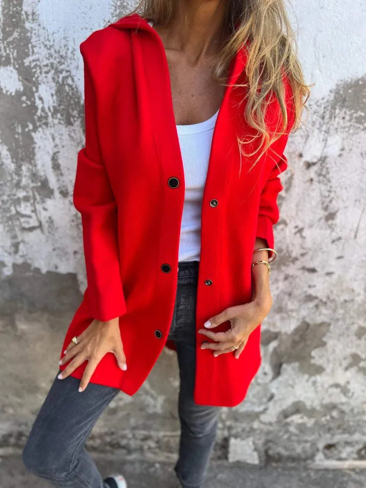 Damen Geradliniger Midimantel aus Wollmix mit Stehkragen und Druckknopfverschluss Shop Nory