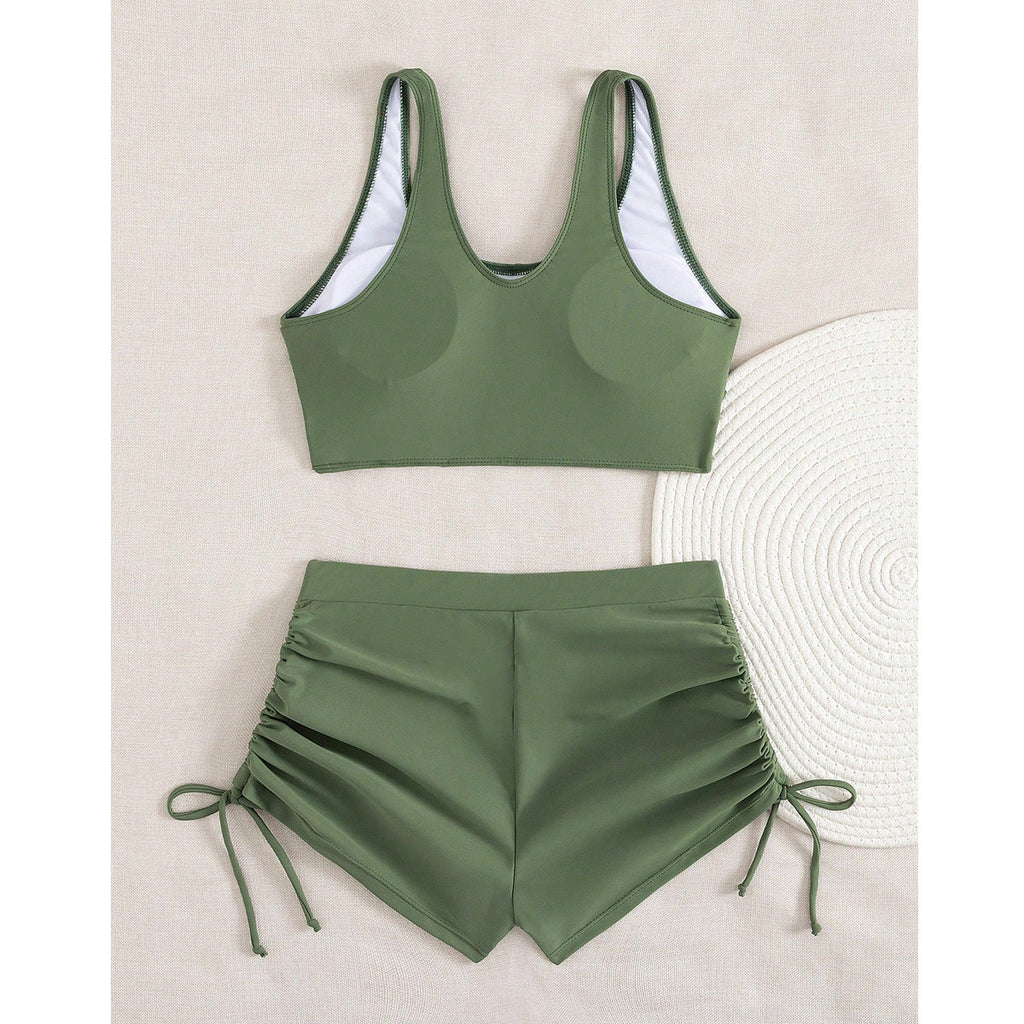 Damen Sportlicher Bikini mit gerafften Shorts