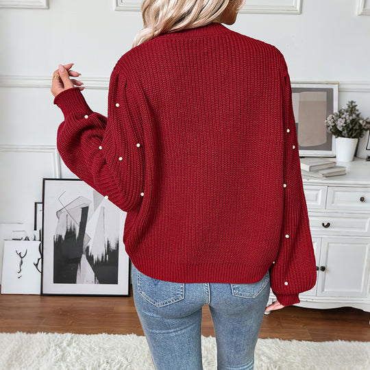 Damen Strickcardigan mit Perlenbesatz und überschnittenen Ärmeln Shop Nory
