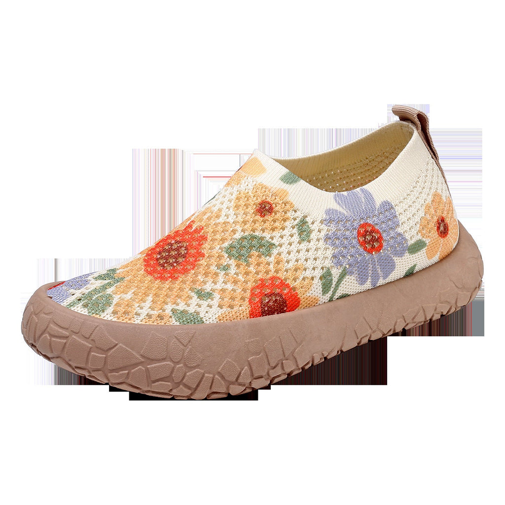 Damen Slip-On Freizeit-Schuhe mit Blumenmuster und rutschfester Sohle